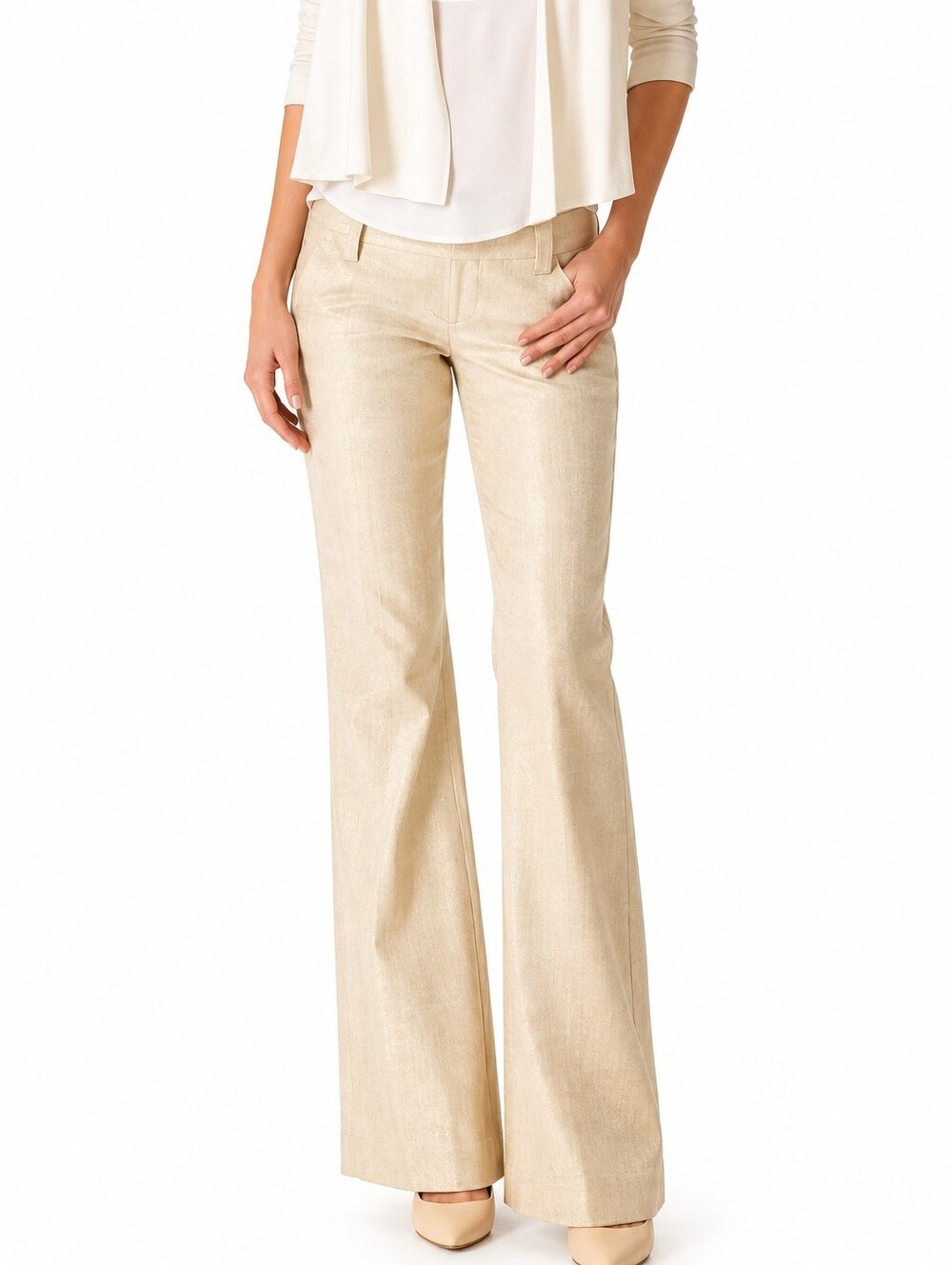Alice + Olivia Gold Metallic Linen Blend Wide Leg Pants Size 8 Made in USA